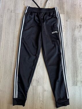Adidas Classic 3 Stripes Black & White Tricot Tapered Joggers / Track Pants SM